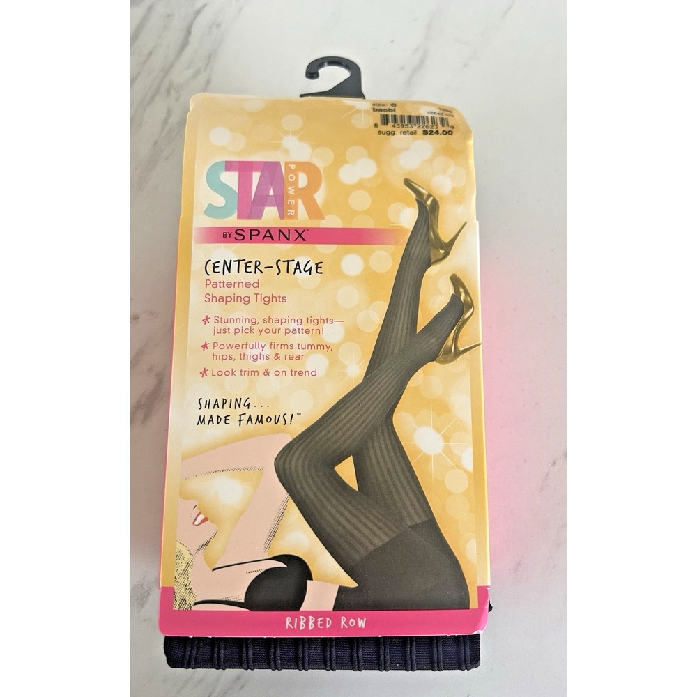 Star‎ Power by SPANX Tights High Waisted Shaper Black Ribbed Row Size C BxBB